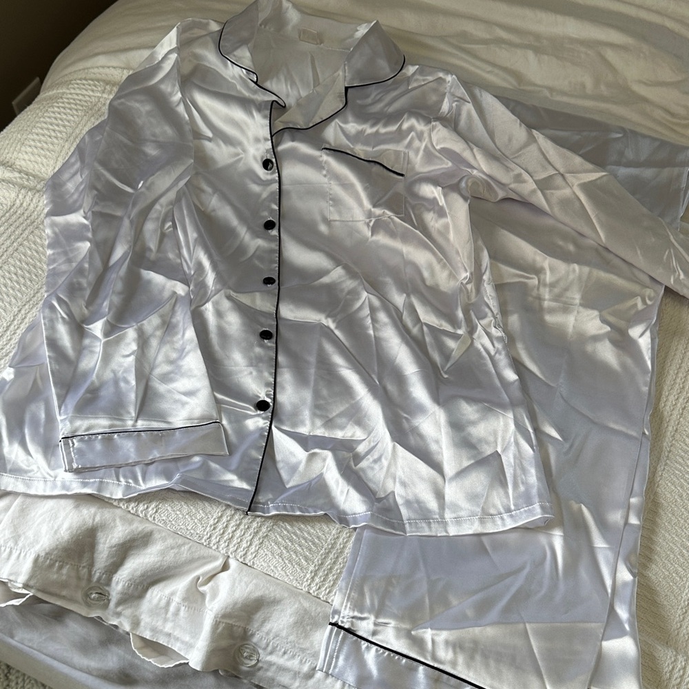 Elegant White Satin Pajama Set